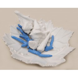 Foglia  ceramica con decoro azzurro
